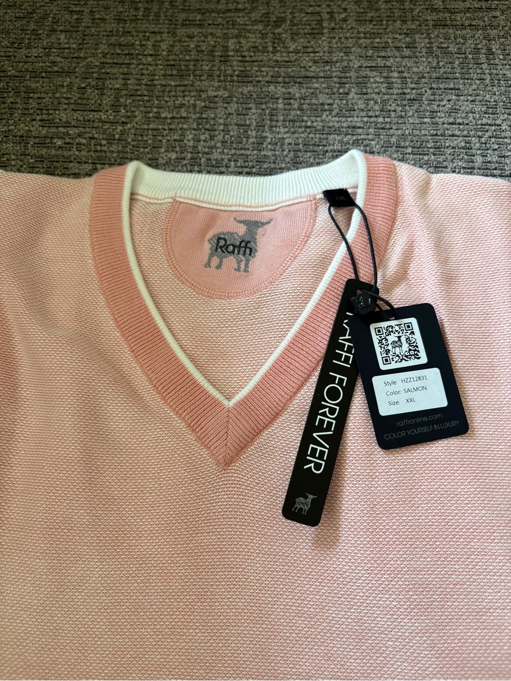 Raffi Salmon V-Neck Pullover with White Trim